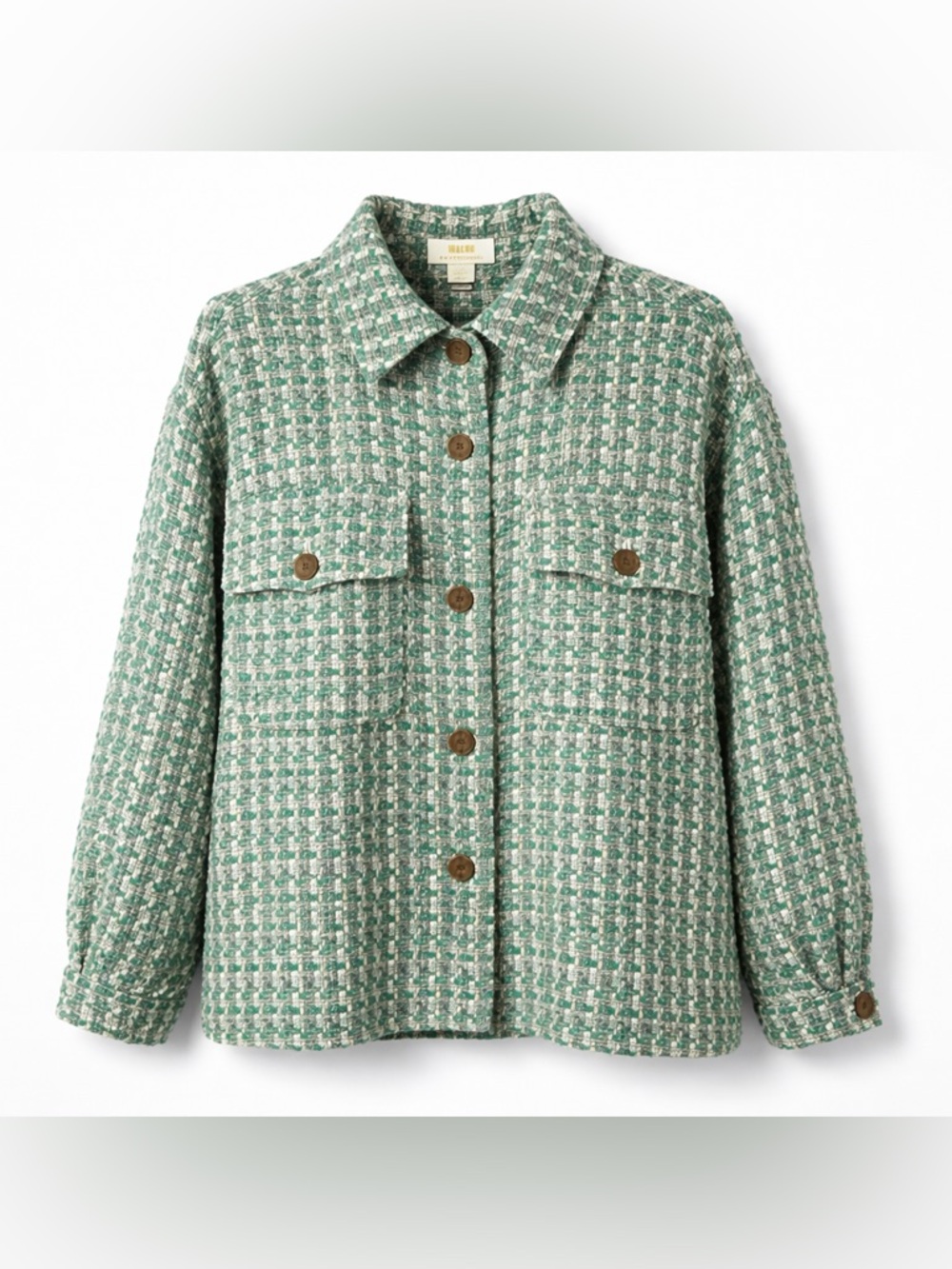Maeve Anthropology Green Tweed Button-Front Jacket Size L